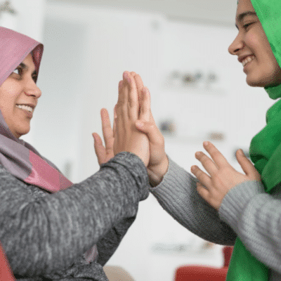 Two women interacting