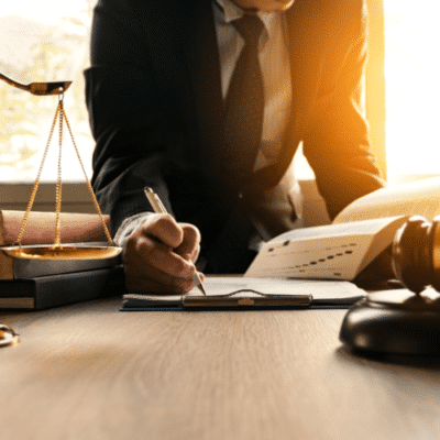 A person writing on a clipboard in a justice sector setting